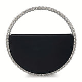 Luxurious Round Rhinestone Clutch Bag - Zipper Closure, Faux Leather Lining, Solid Color, Elegant Party Prom Wedding Handbag for Women - Trendy and Chic Evening Purse