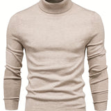 All Match Knitted Sweater, Men's Casual Warm Slightly Stretch Lapel Neck Pullover Sweater For Men Fall Winter