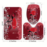 1/3/4pcs Diamond Butterfly Rose Pattern Shower Curtain Set - Waterproof, Non-Slip, Decorative Bathroom Essentials with Bath Mat, Toilet Cover Pad, U-Shaped Mat, and Hooks - Complete Home Bathroom Decor Solution