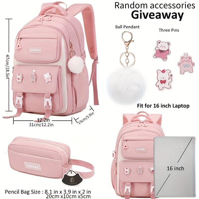 Aesthetic Backpack Set With Pencil Case, 15.6 Inch Laptop School Bag, Cute College Large Bookbag, Anti Theft Travel Daypack