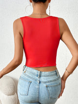 Chic Square Neck Crop Top for Women - Versatile, Medium Stretch, Non-Sheer Casual Wear, Perfect Year-Round Fashion