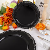 150 Pcs Black Silver Plastic Plates & Silver Plastic Silverware, Black Silver Disposable Plates for Party Include: 30 Dinner Plates 10.25 inch, 30 Dessert Plates 7.5 inch, 30 Knives, 30 Forks, 30 Spoons for Party