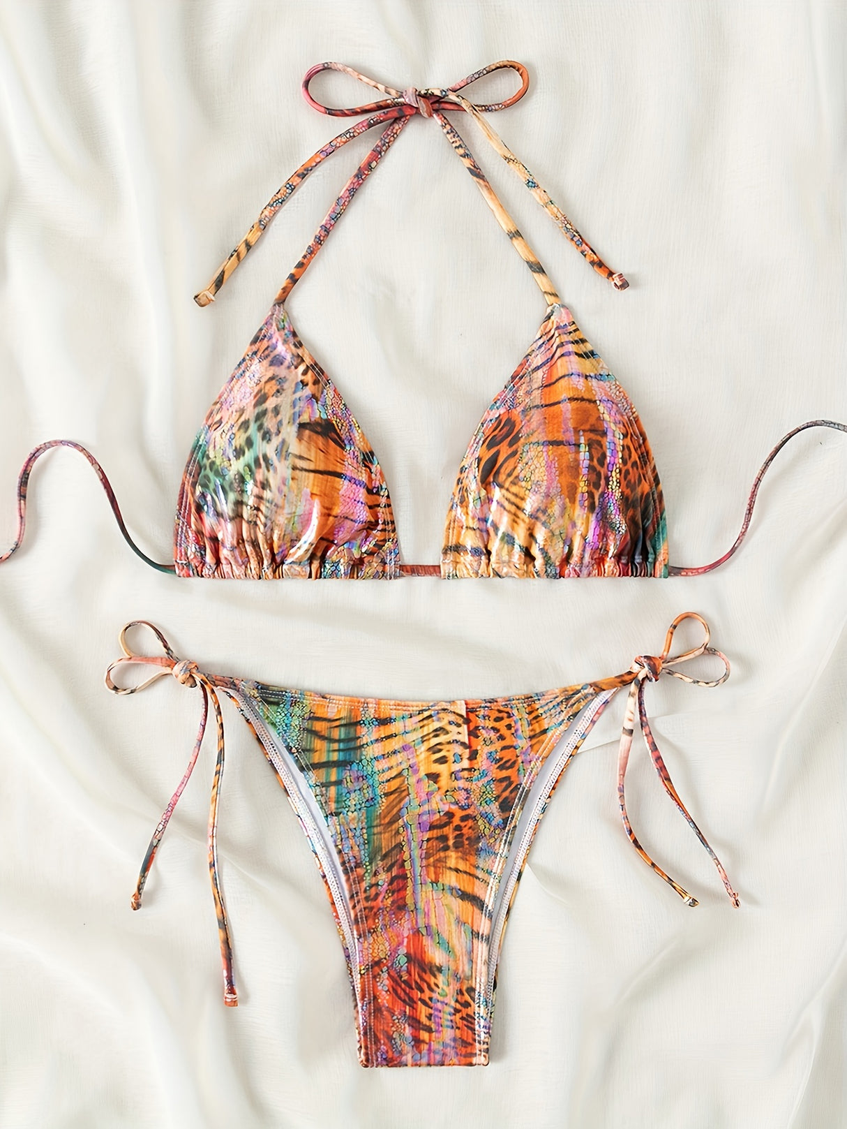 Sexy Hot Stamping Split Style Bikini Swimsuit for Women - Stylish Beachwear with Stamp Print, High-Waisted Design, and Flattering Cut - Perfect for Summer Vacation, Pool Party, or Beach Getaway