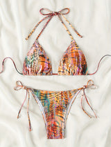 Sexy Hot Stamping Split Style Bikini Swimsuit for Women - Stylish Beachwear with Stamp Print, High-Waisted Design, and Flattering Cut - Perfect for Summer Vacation, Pool Party, or Beach Getaway