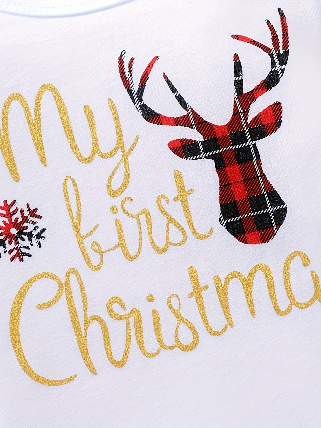 My First Christmas Baby Girl Outfits, Newborn Cartoon Deer & Letter Print Long Sleeve Ruffle Romper + Plaid Suspender Skirt + Leg Warmer 3pcs For 0-18 Months Babies, Outdoor Cloth