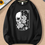 Spring And Autumn, Men'S Fashion Crew Neck Sweater, Skull Rose Letter Print Pattern, Outdoor Wear Inside And Outside With The Same Crew Neck Sweater For Men And Women