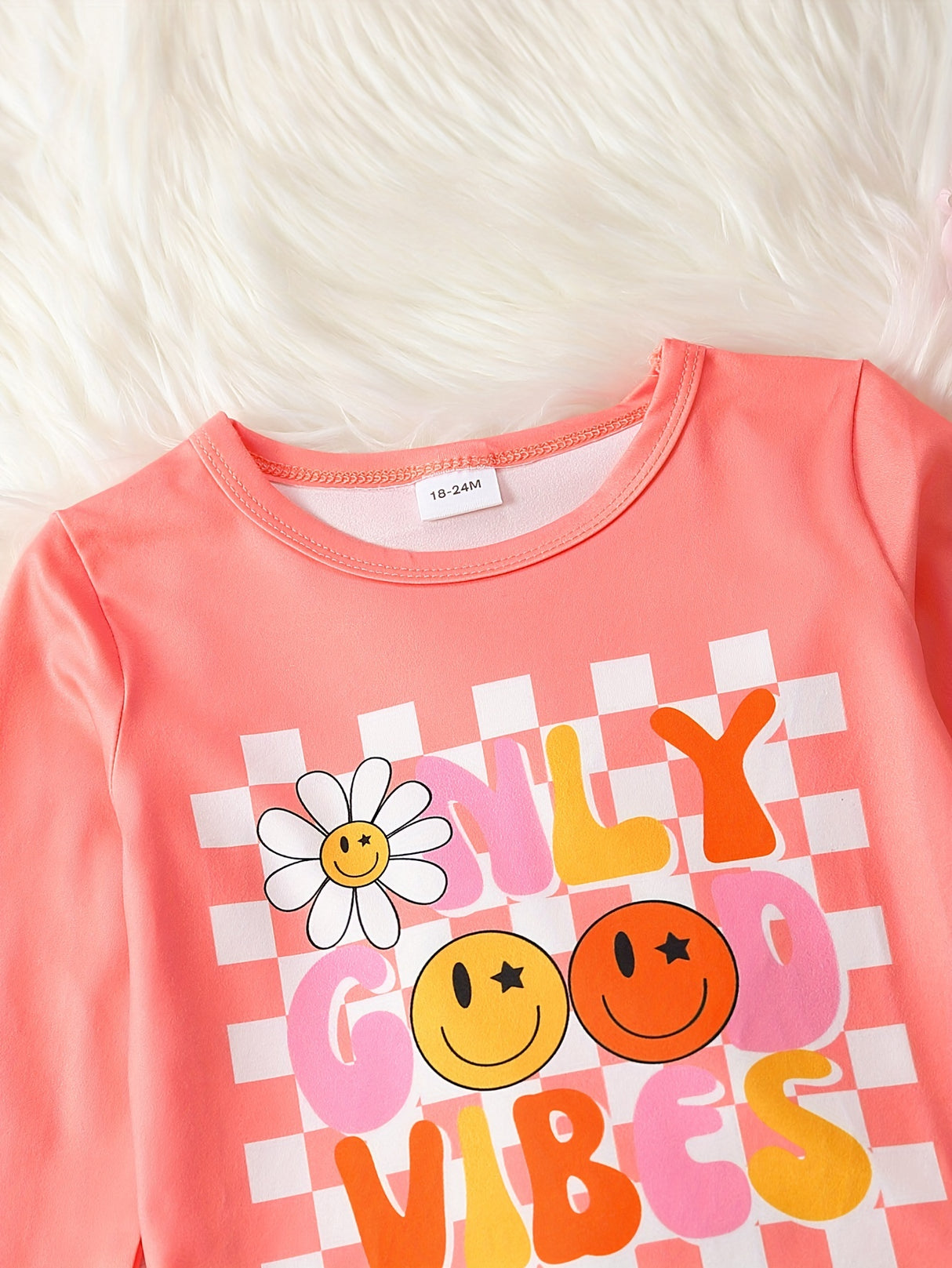 Toddler Girls 2pcs ONLY GOOD VIBES Print Top & Flare Pants Kids Clothes Gift