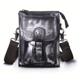 Genuine Crazy Horse Leather Unisex Crossbody Sling Waist Bag, Retro Travel Phone Pouch Fanny Belt Bag, 6402