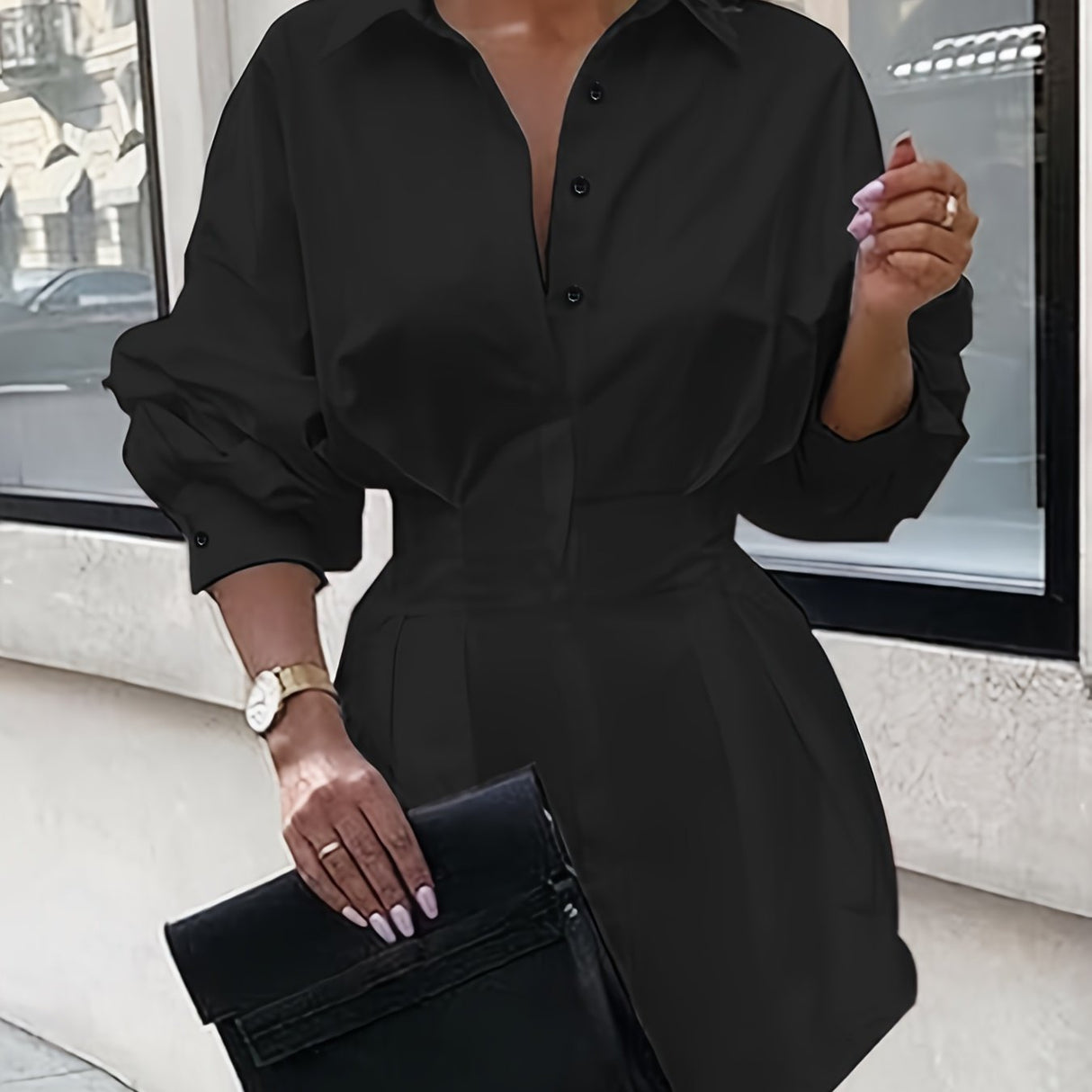 Chic Pleated Slim-Fit Blouse - Essential Long Sleeve Top for Women, Perfect for Spring & Fall
