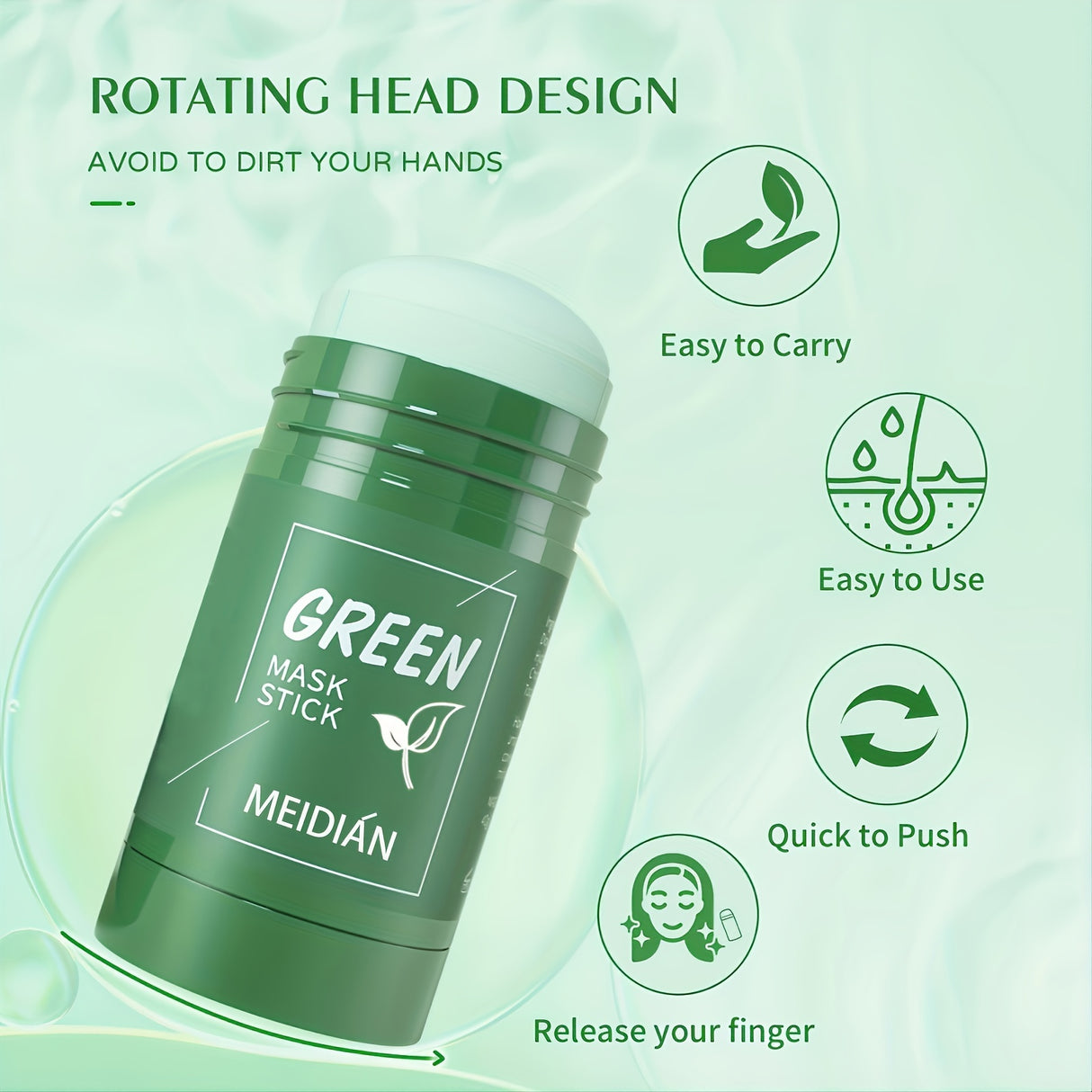 2-Pack/4-Pack Green Tea Mask Stick, Hypoallergenic Unisex Adult Facial Moisturizer, Oil Control, Natural Skin Firming, Suitable for All Skin Types, Clean Effect, Pure Green Tea Ingredients, Ideal Gift for Her