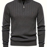 Men's Casual Cotton Warm Slightly Stretch Half Zipper Stand Collar Pullover Sweater For Men Fall Winter