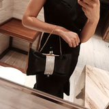 Rhinestone Decor Fashion Clutch Bag, Kiss-Lock Metal Chain Portable Handbag, Women's Purses & Evening Bags
