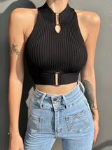 Women Stylish Crop Tops, Y2K Sleeveless Patchwork Casual Spring Fall Summer Street Party Tops