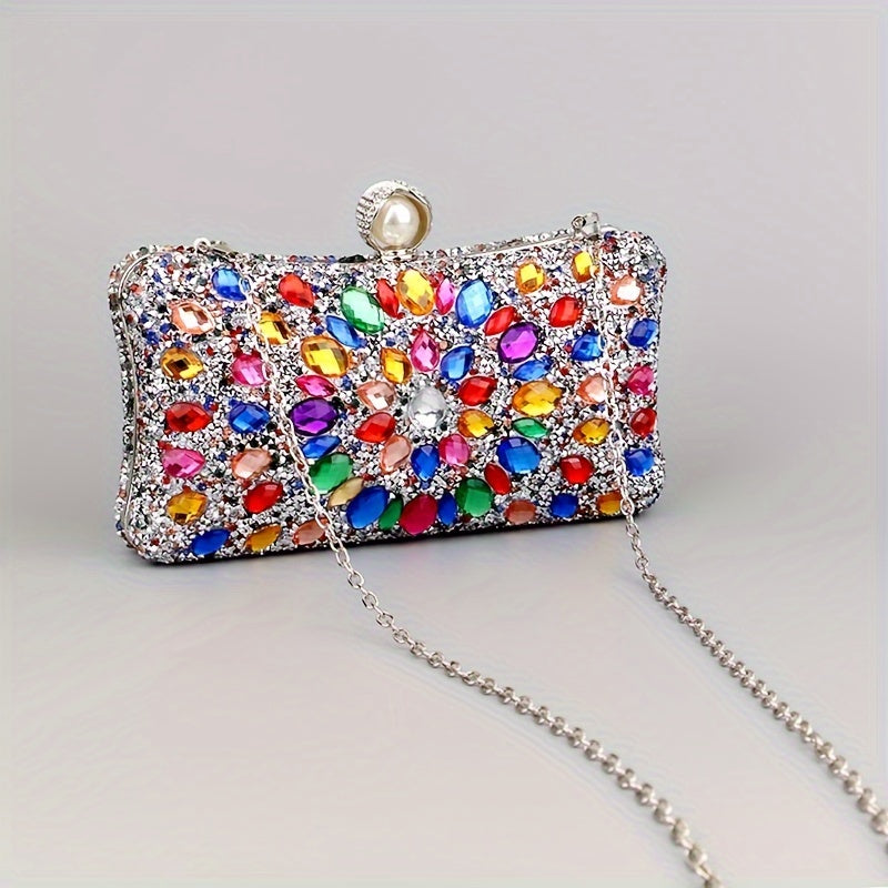 Luxury Evening Clutch Bag, Dual-Sided Multi-Color Fashion Glitter Purse, For Women, Party Wedding Banquet, Versatile Chain Shoulder Bag