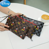 Disney Mickey Mouse Print Clutch Bag, Cartoon Genuine Leather Mobile Phone Bag, Cute Anime Wrist Wallet Coin Purse