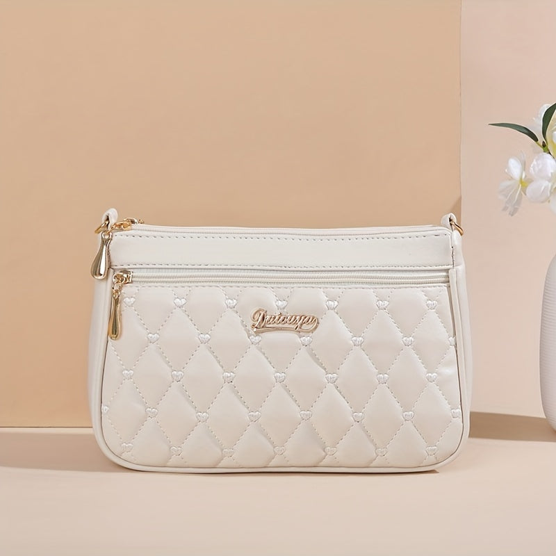 Single Double Layer Zipper Crossbody Bag for Women - Casual Minimalist Mobile Phone & Shopping Bag for Mom
