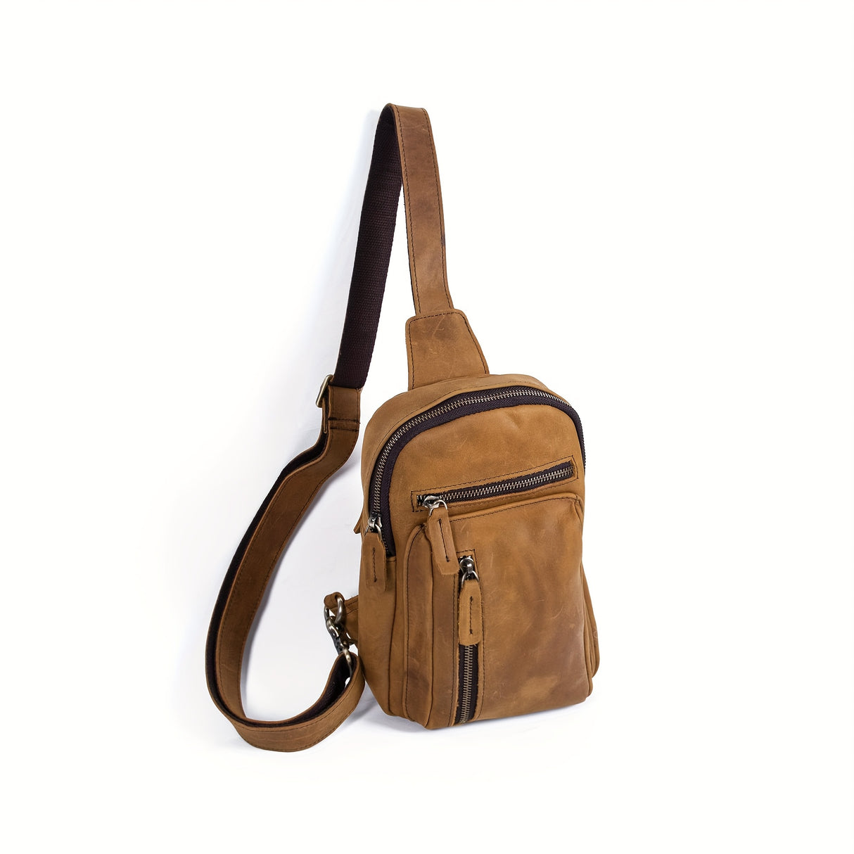 Men's Premium Crazy Horse Leather Belt Bag - Adjustable Crossbody Waist Pack with Multiple Compartments, Sporty Brown Sling Bag for Travel, Cycling & Outdoor Activities