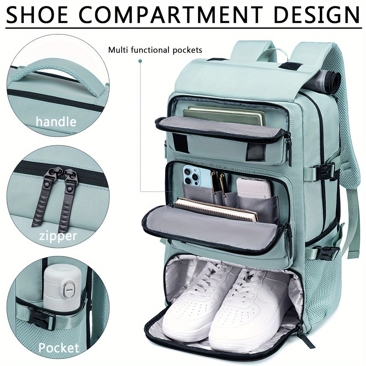 1pc Large Capacity Waterproof Laptop Backpack For Travel And College, Men's And Women's Travel Backpack With Shoe Bag, Multifunctional Lightweight Outdoor Hiking And Camping Backpack, Holiday Travel Party Gift, School Bag, Ea