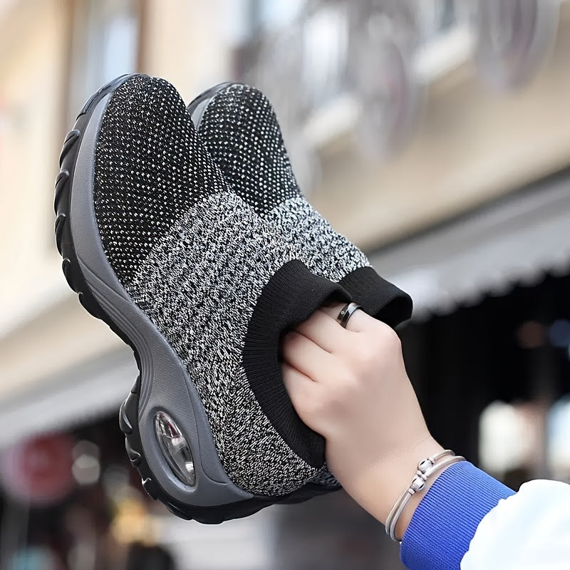 Women's Air Cushion Sole Sock Sneakers, Lightweight Knit Slip On Shoes, Breathable Running Shoes
