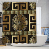 1/4pcs Black Golden Geo Printed Shower Curtain Set - Waterproof, Anti-Slip, and Decorative Bathroom Essentials with 12 Plastic Hooks, Bathtub Partition, and 4-Piece Mat Set - Complete Bathroom Decor Solution