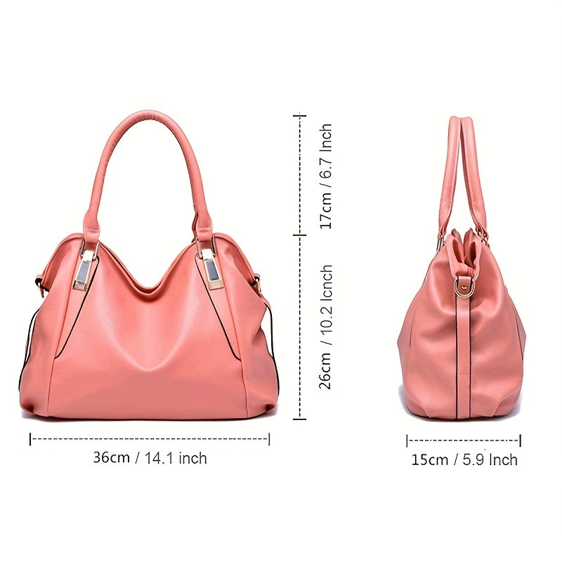 Durable Womens Large Capacity PU Leather Handbag - Stylish Textured Solid Color Shoulder Bag - Perfect Commuter Hobo Style for Work or Everyday
