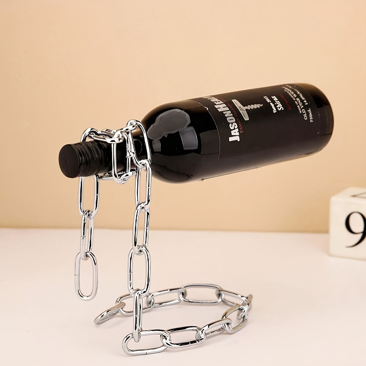 [Iron Chain Wine Holder] Modern Decorative 1pc Iron Chain Wine Bottle Holder - Hanging Wine Rack, Novelty Suspended Bottle Display Stand, Elegant Centerpiece for Living Room, Kitchen Storage Organizer