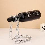 [Iron Chain Wine Holder] Modern Decorative 1pc Iron Chain Wine Bottle Holder - Hanging Wine Rack, Novelty Suspended Bottle Display Stand, Elegant Centerpiece for Living Room, Kitchen Storage Organizer