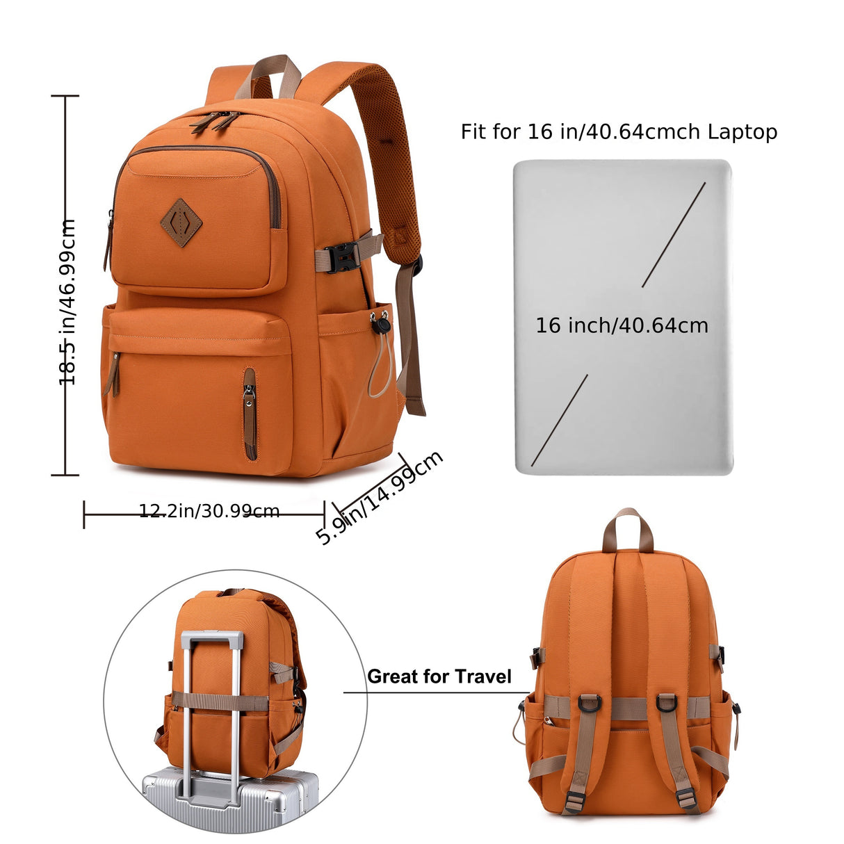 laptop backpack 15.6 inch anti theft travel backpacks for men and women large college bookbag work business daypack middle high school bag for girls boys teens students brown