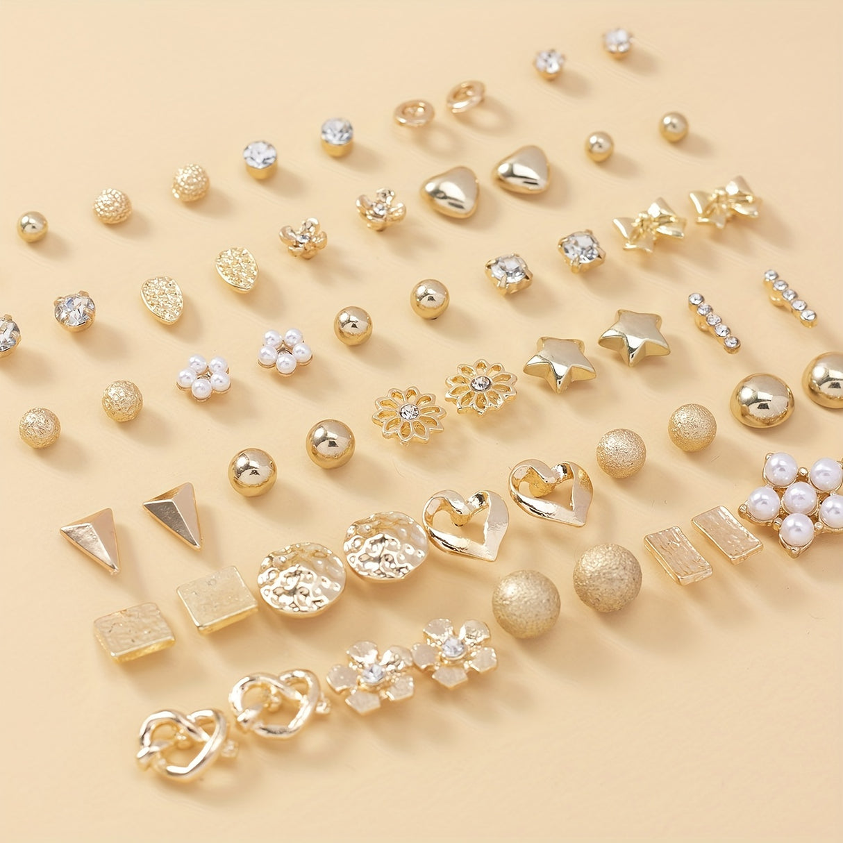 30 Pairs Bowknot Faux Pearl Heart Flower Water Drop Star Metal Simple Earrings Set