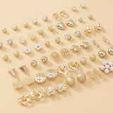 30 Pairs Bowknot Faux Pearl Heart Flower Water Drop Star Metal Simple Earrings Set