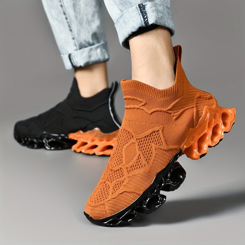 [Trendy Blade Sneakers for Men] Men's Color Block Trendy Blade Sneakers, Breathable Shock Absorption Running Shoes, Non Slip Sneakers For Gym Jogging Tennis 2023 New