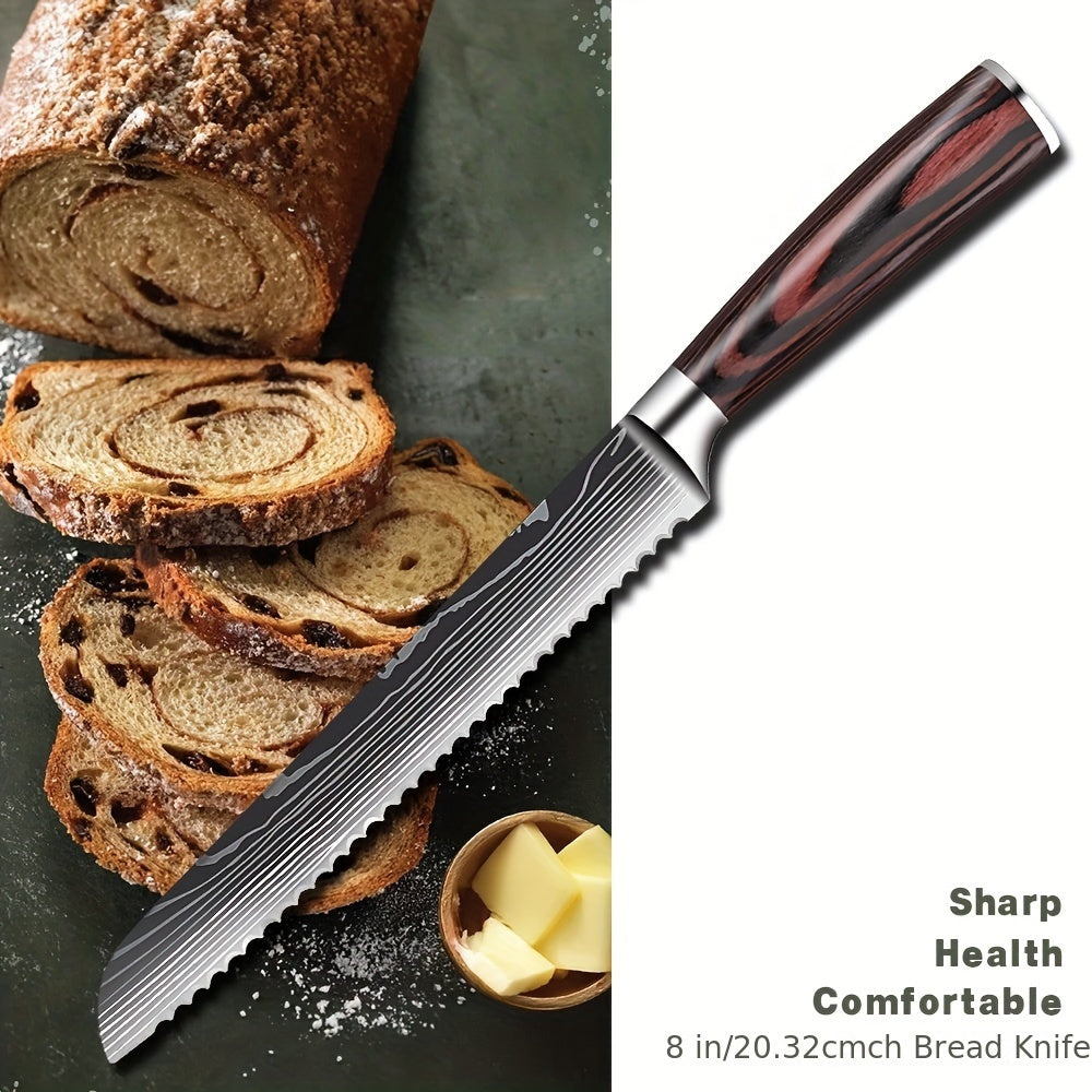 3-10pcs Stainless Steel Deluxe Kitchen Knife Set - Ergonomic Wooden Handle, Sharp Blade, Multi-Purpose, Portable for Home, Outdoor Camping, Dormitory, and More - Perfect for Chefs, Cooking Enthusiasts, and Foodies