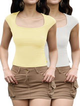 2-Park Short Sleeve Tight Shirts For Women Sexy Going Out Crop Tops Summer Basic Cute Slim Fit T-Shirts
