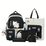 New Five-piece Backpack Korean Version Of The School Bag Women's Lightweight Harajuku Ins Casual Backpack Cute Bear Pendant Backpack