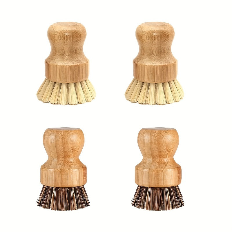 Sustainable Bamboo Dish Brush Set for Kitchen - Reusable, Hard Bristle Scrubbers for Cast Iron Pots & Pans, Natural Cleaning Essentials