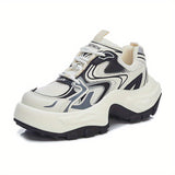 Women's Fashion Trendy Thick Bottom Running Shoes, Versatile Breathable Lace Up Chunky Sneakers