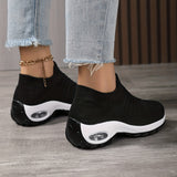 SOSENFER Women's 2089 Breathable Knit Running Shoes - Low-Top Slip-On Design, All-Season Comfort with PU Cushioned Sole for Gym, Jogging & Casual Wear (Black/White)