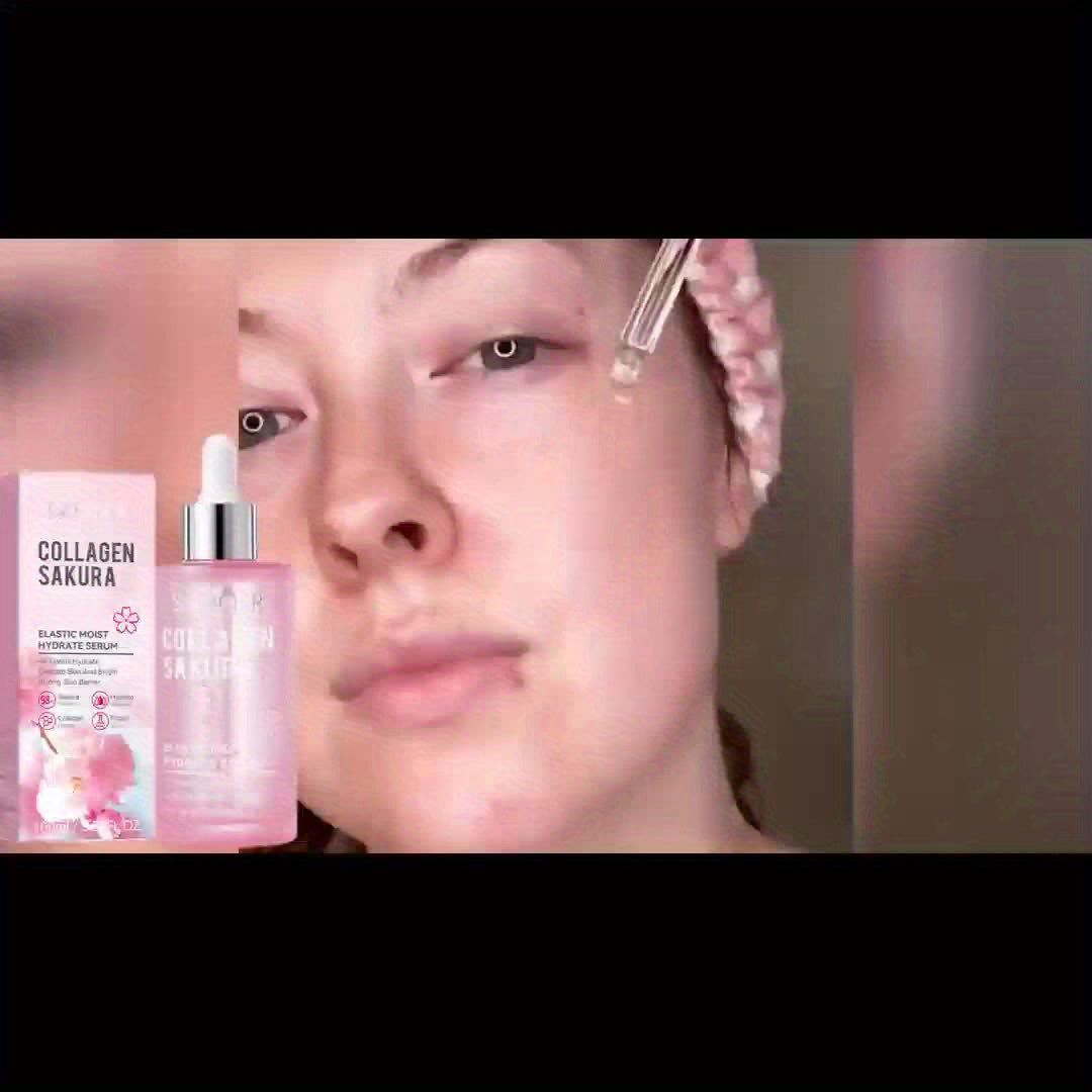 SADOER Cherry Blossom Collagen Serum - Elastic Moisturizing Essence for Smooth, Firm Skin, Hydrates & Brightens, Hypoallergenic, 100ml