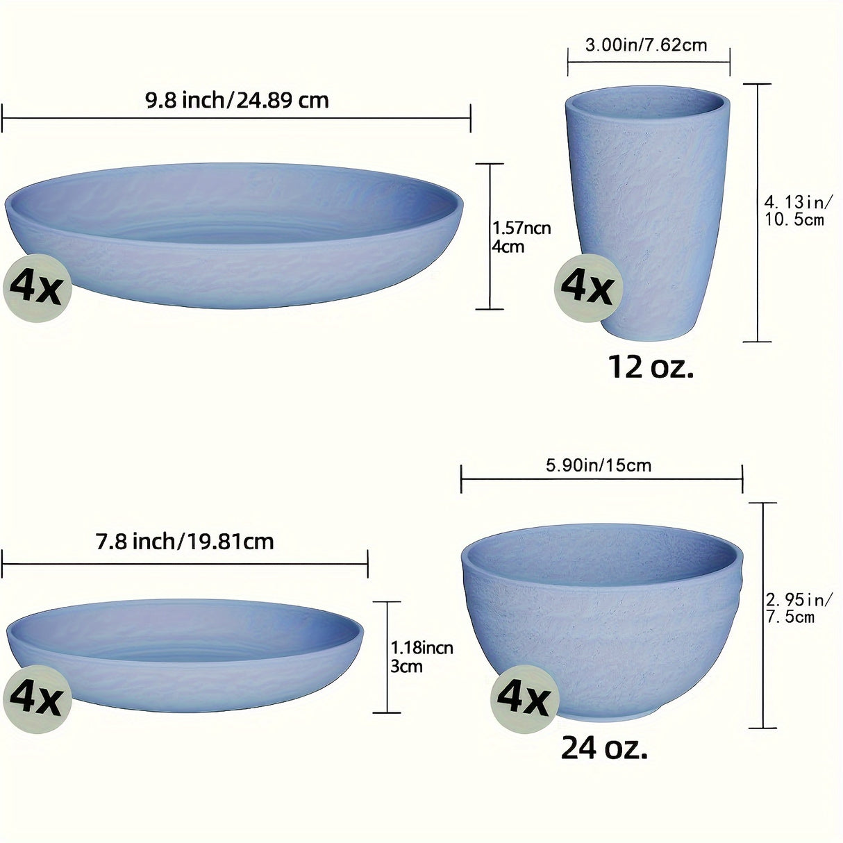 16pcs Unbreakable Wheat Straw Dinnerware Sets, Lightweight Plates Cups And Bowls Sets, Dishwasher Microwave Safe, For RV Outdoor Camping
