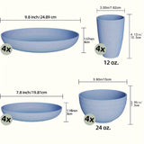 16pcs Unbreakable Wheat Straw Dinnerware Sets, Lightweight Plates Cups And Bowls Sets, Dishwasher Microwave Safe, For RV Outdoor Camping