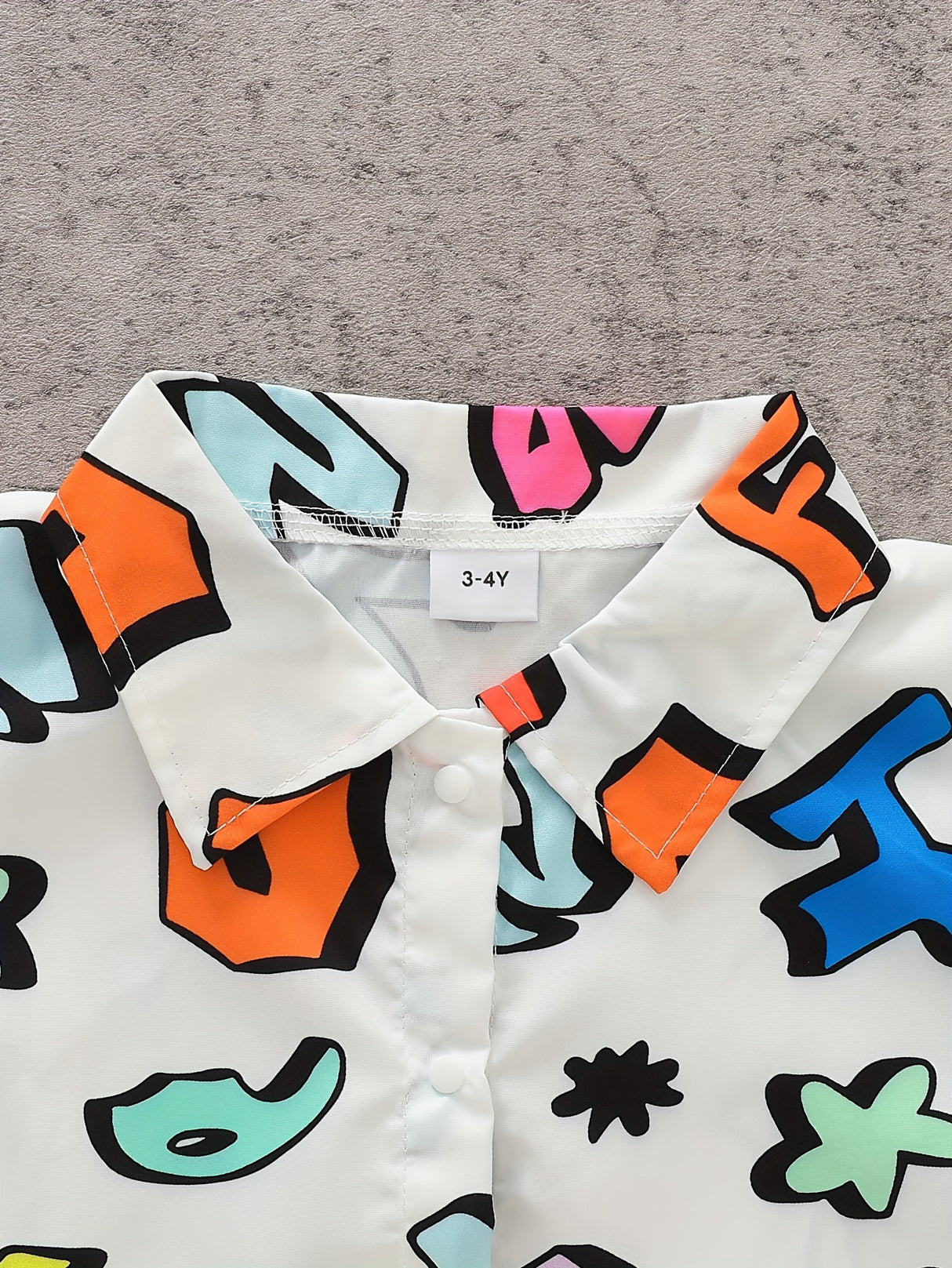 Cartoon Colorful Letter Print Boys Creative Shirt & Hat (Without T-shirt), Casual Short Sleeve Lapel Shirt Tops, Boys Clothes For Summer Outdoor
