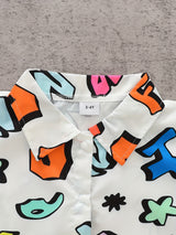 Cartoon Colorful Letter Print Boys Creative Shirt & Hat (Without T-shirt), Casual Short Sleeve Lapel Shirt Tops, Boys Clothes For Summer Outdoor