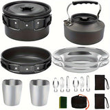 Pardarsey 15pcs Camping Cookware Mess Kit,Portable Non-Stick Aluminum Alloy Cookware,Kettle Pot Frying Pan Plates Forks Knives Spoons for Camping, Backpacking, Outdoor Cooking