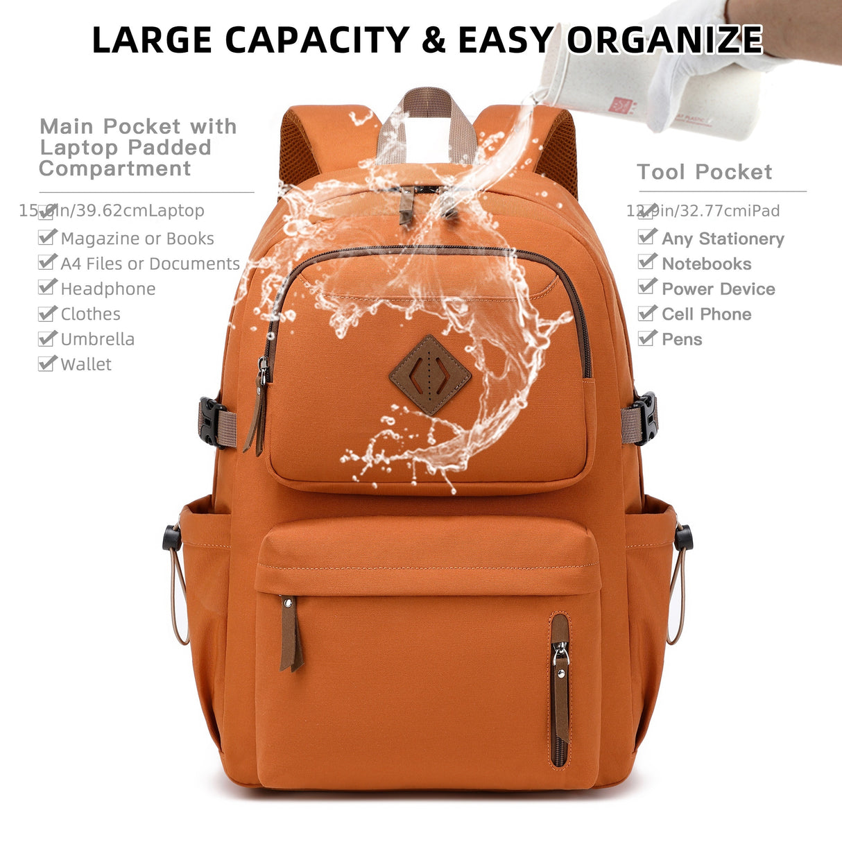 laptop backpack 15.6 inch anti theft travel backpacks for men and women large college bookbag work business daypack middle high school bag for girls boys teens students brown