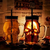 1pc Skull Mason Jar Mug Glass With Lid And Straw, Halloween Decoration, Drinking Glass for restaurants/hotels