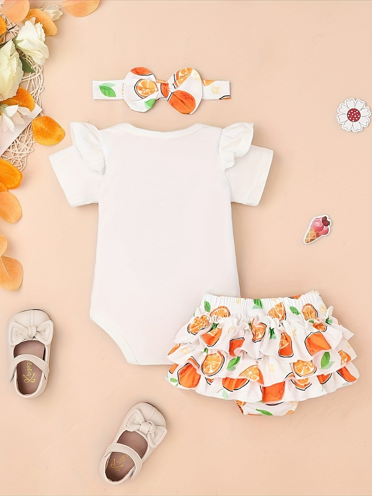 Newborn Baby Girl Clothes Infant Summer Shorts Set Ruffle Romper Fruit Butterfly Cute Baby Clothes Summer Outfits Set 0-18 Months, for Outdoor