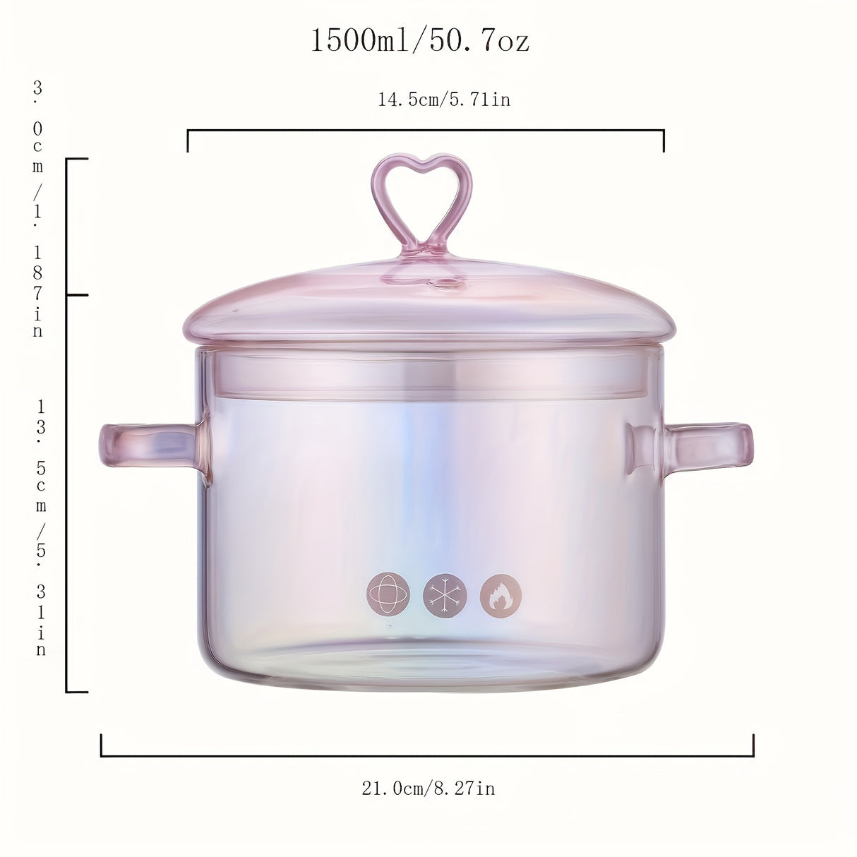 2 Pack -1500ml/50.7oz - Household Pink Double Ear Glass Pot, Double Handle Soup Health Pot, Electric Pot For Soup, Open Fire Stew Pot, Innovative Pink Glass Pot - Pink Girl Cute Cooking Pot