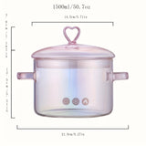 2 Pack -1500ml/50.7oz - Household Pink Double Ear Glass Pot, Double Handle Soup Health Pot, Electric Pot For Soup, Open Fire Stew Pot, Innovative Pink Glass Pot - Pink Girl Cute Cooking Pot