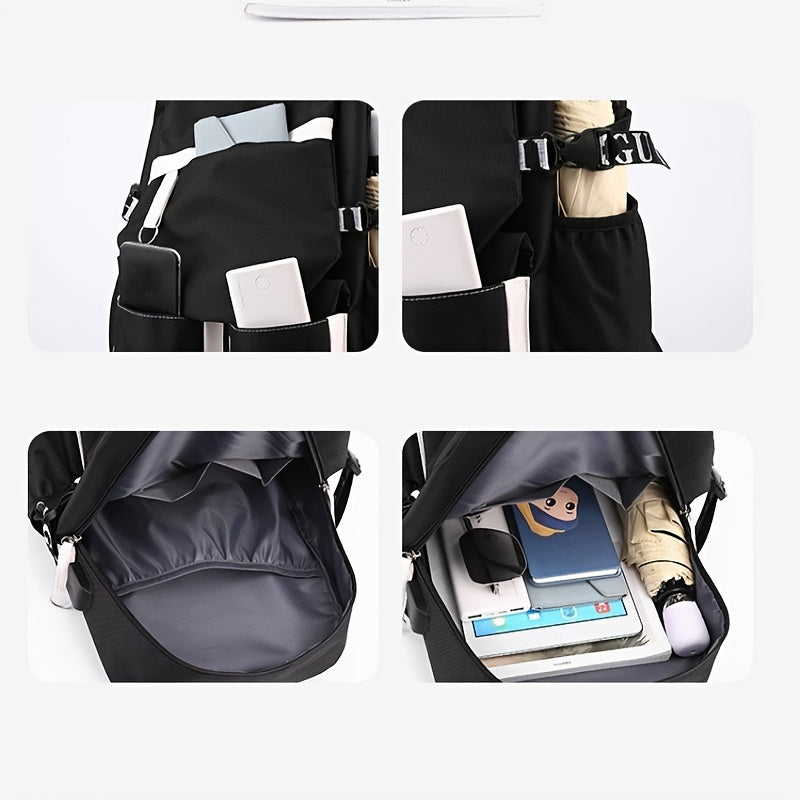 Lightweight Cartoon Animation [Authorized]Sanrio Kuromi Cute Backpack, Fashionable College Style Travel School Bag For Boys And Girls, Back To School Season