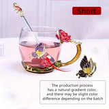 1pc Delicate Rose Enamel Butterfly Painted Clear Glass Tea Cup Coffee Mug Tumbler with Spoon Set - Lead-Free, Reusable, Hand Wash Only, Round Shape, Multipurpose, Perfect for Valentines Day Gift